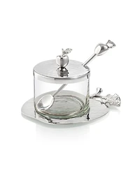 Classic Touch Nickel and Glass Honey Dish with Apple Shaped Tray