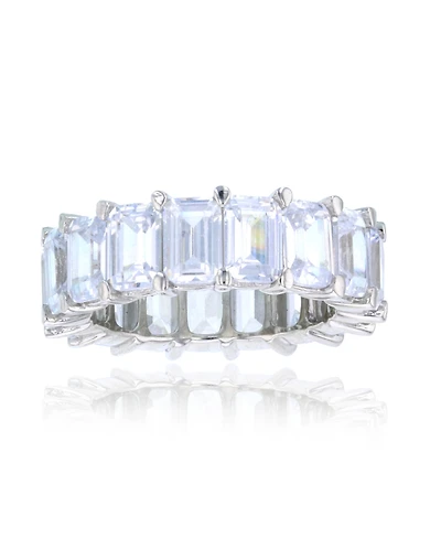 Emerald Cut Cubic Zirconia Eternity Band Rhodium Plated Sterling Silver