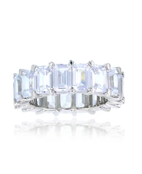 Emerald Cut Cubic Zirconia Eternity Band Rhodium Plated Sterling Silver