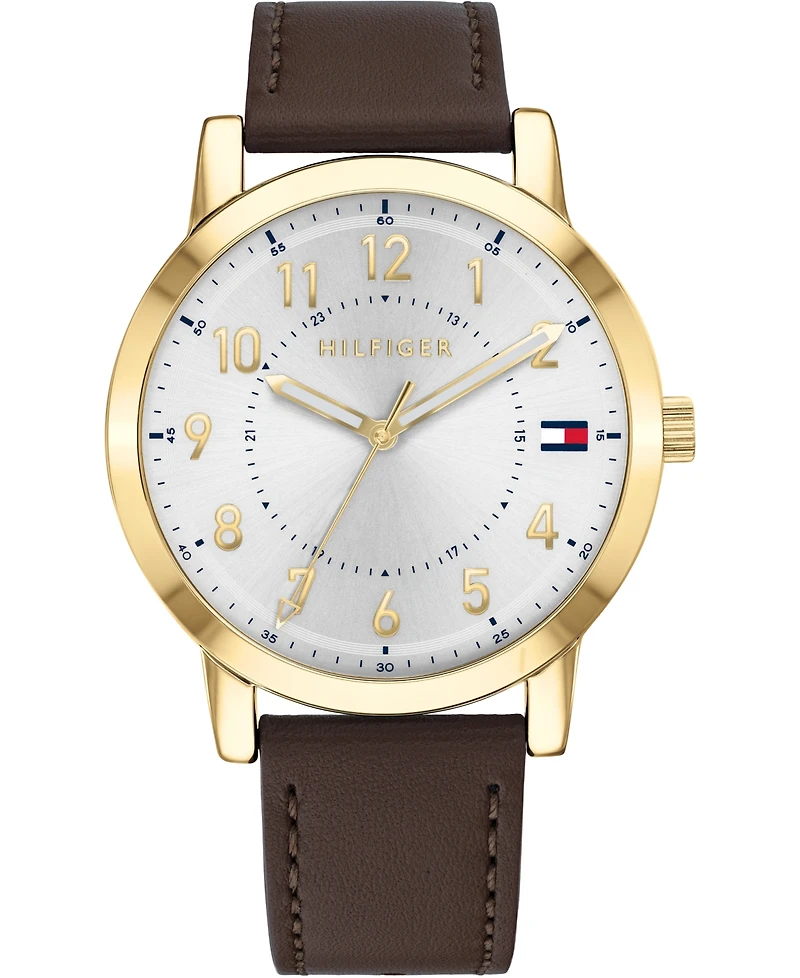 Tommy Hilfiger Men's Brown Leather Strap Watch 42mm, Created for Macy's