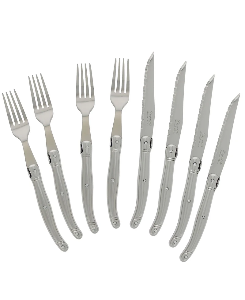 French Home Laguiole Stainless Steel Steak Knife and Fork Set, 8 Piece.