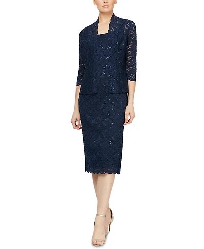 Sl Fashions 2-Pc. Lace Jacket & Midi Dress Set