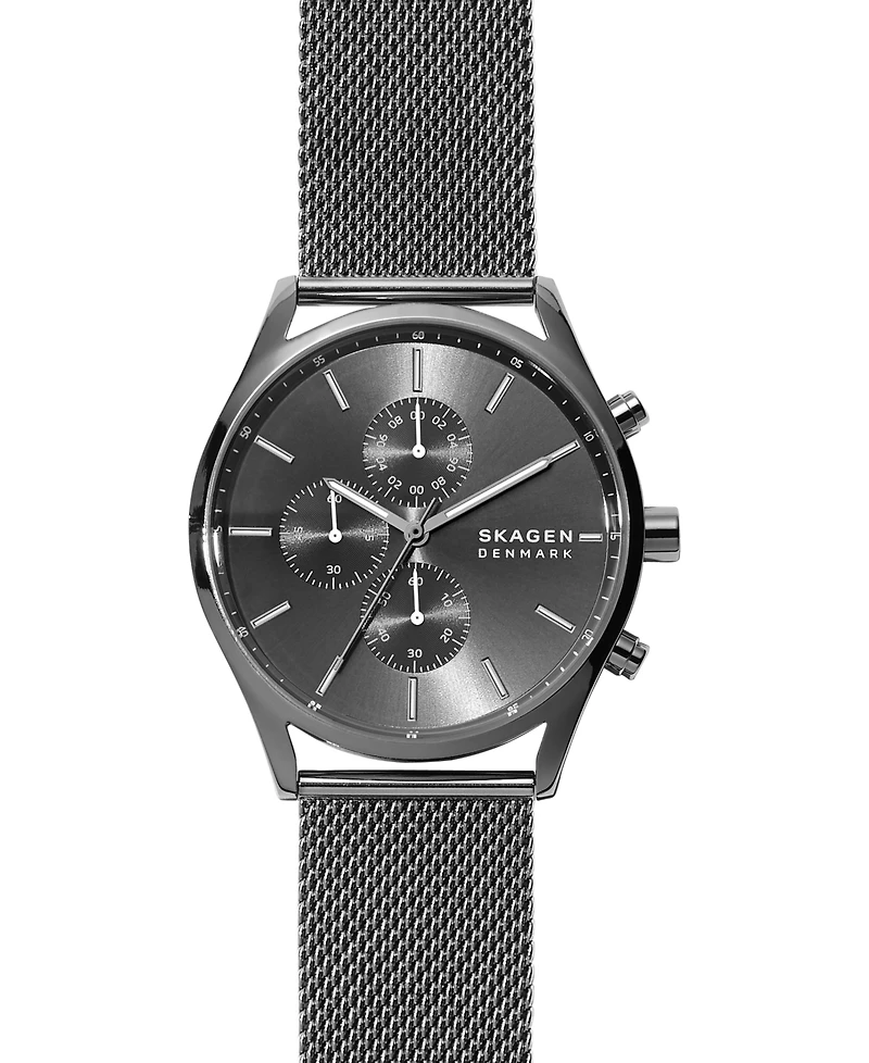 Skagen Men's Chronograph Holst Gunmetal Stainless Steel Mesh Bracelet Watch 42mm