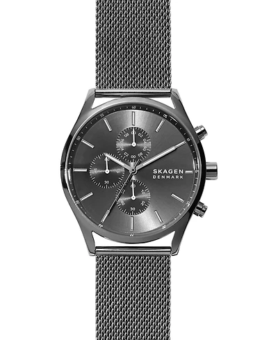 Skagen Men's Chronograph Holst Gunmetal Stainless Steel Mesh Bracelet Watch 42mm