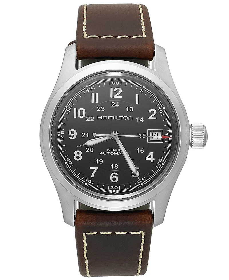 Hamilton Men's Swiss Automatic Khaki Field Brown Leather Strap Watch 38mm H70455533