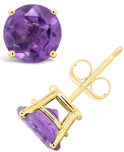 Round-Cut Gemstone Stud Earrings 14K Yellow Gold