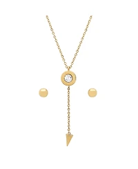 Steeltime Ladies 18K Gold Plated Stainless Steel Roman Numeral Center Drop Necklace Set, 2 Piece