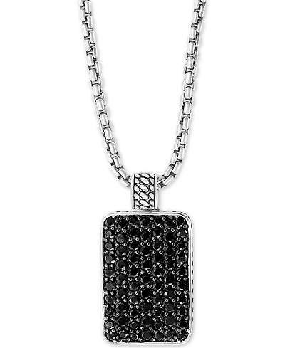 Effy Men's Black Spinel Dog Tag 22" Pendant Necklace in Sterling Silver