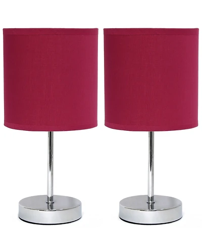 Simple Designs Chrome Mini Basic Table Lamp with Fabric Shade 2 Pack Set