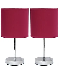 Simple Designs Chrome Mini Basic Table Lamp with Fabric Shade 2 Pack Set