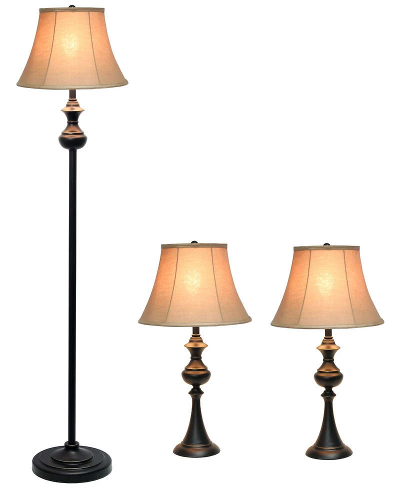 Elegant Designs Traditionally Crafted 3 Pack Lamp Set 2 Table Lamps, 1 Floor Lamp Shades