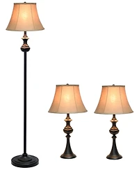Elegant Designs Traditionally Crafted 3 Pack Lamp Set 2 Table Lamps, 1 Floor Lamp Shades