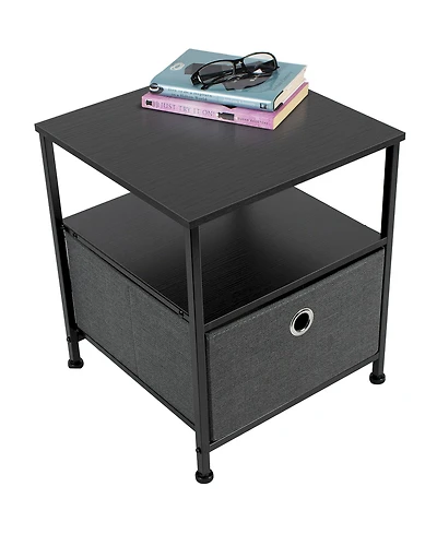 Sorbus 1 Drawers Nightstand with Shelf - Steel Frame, Wood Top & Easy Pull Fabric Bins Perfect for Home, Bedroom