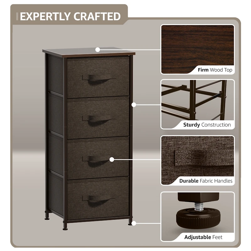 Sorbus 4 Drawers Chest Nightstand - Storage for Closet, Home, College Dorm Features Steel Frame, Wood Top