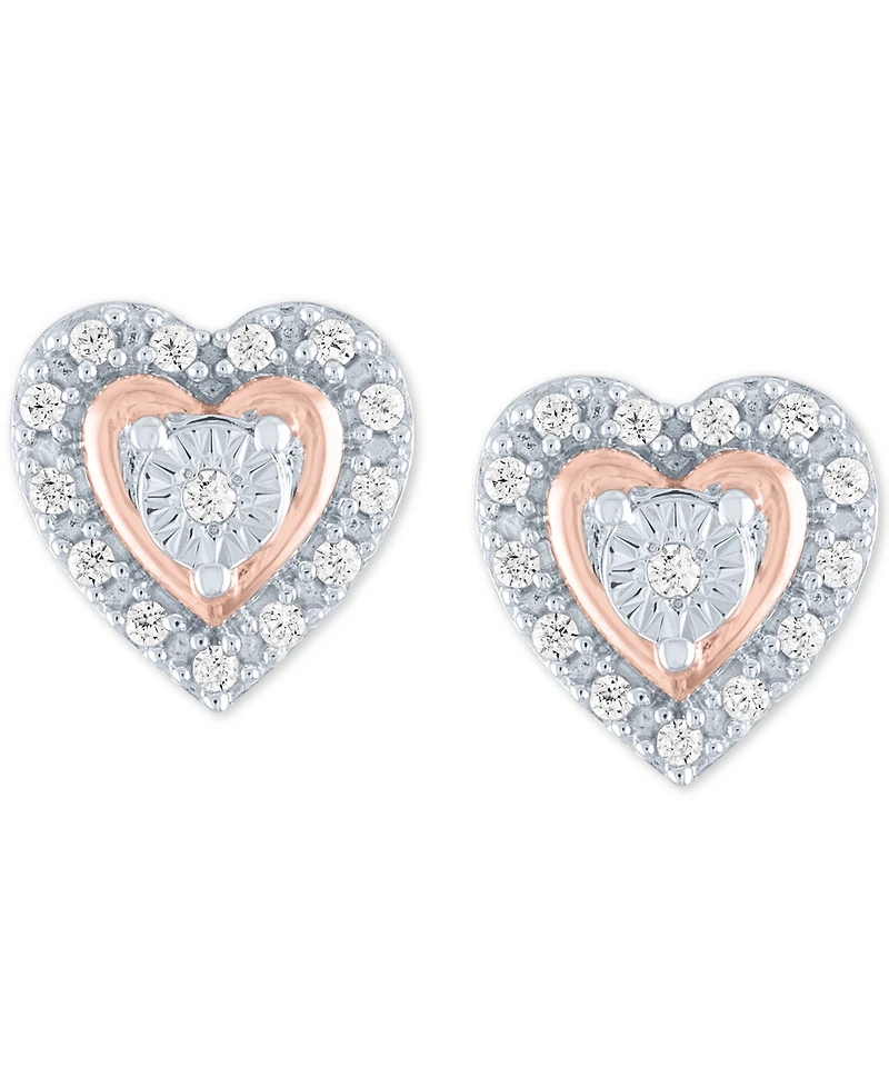 Diamond Heart Earrings (1/10 ct. t.w.) in Sterling Silver or Sterling Silver & 14k Rose Gold-Plate