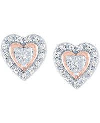 Diamond Heart Earrings (1/10 ct. t.w.) in Sterling Silver or Sterling Silver & 14k Rose Gold-Plate