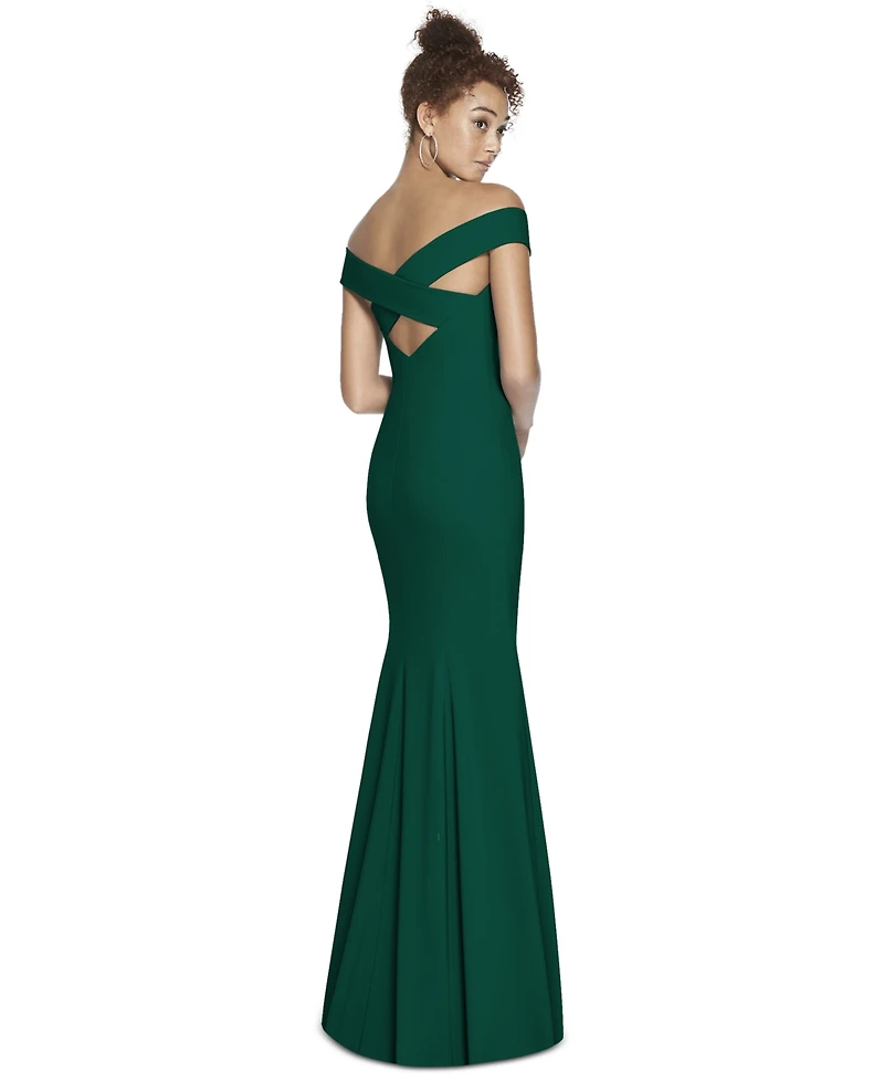 Womens Off-the-Shoulder Criss Cross Back Trumpet Gown
