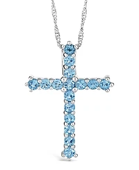 Swiss Blue Topaz (2-3/8 ct. t.w.) Cross Pendant Necklace in Sterling Silver