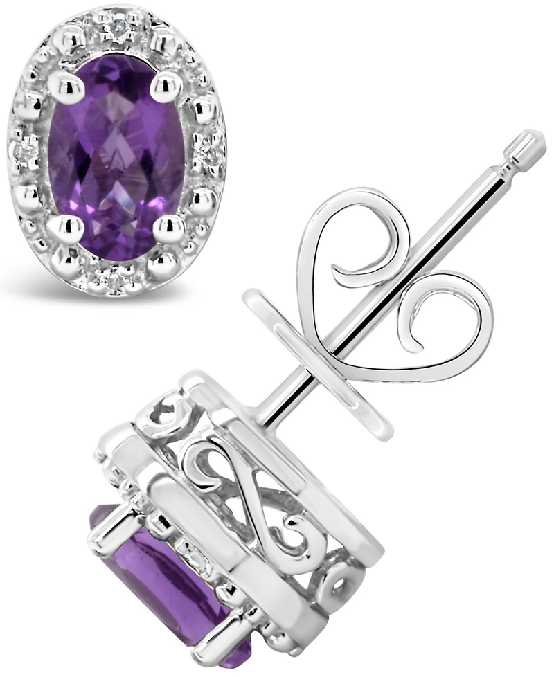 Gemstone and Diamond Accent Stud Earrings Sterling Silver