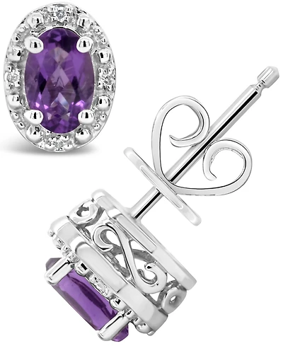 Gemstone and Diamond Accent Stud Earrings Sterling Silver