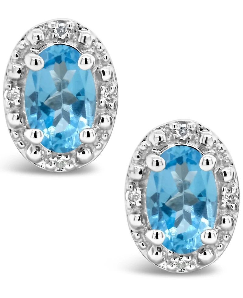 Swiss Blue Topaz (1-1/8 ct. t.w.) and Diamond Accent Stud Earrings in Sterling Silver