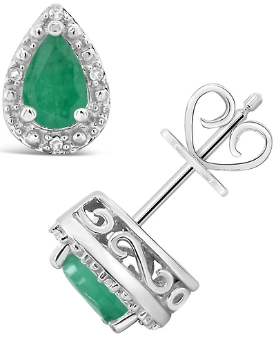 Emerald (3/4 ct. t.w.) and Diamond Accent Stud Earrings in Sterling Silver