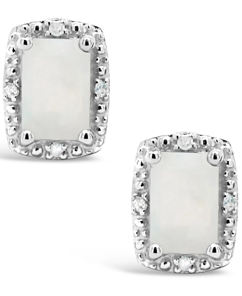 Diamond Accent & Opal (3/4 ct. t.w.) Stud Earrings in Sterling Silver (Also Available in Aquamarine)