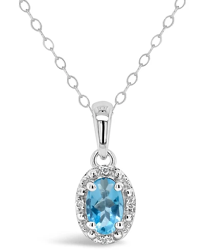 Gemstone and Diamond Accent Pendant Necklace Sterling Silver