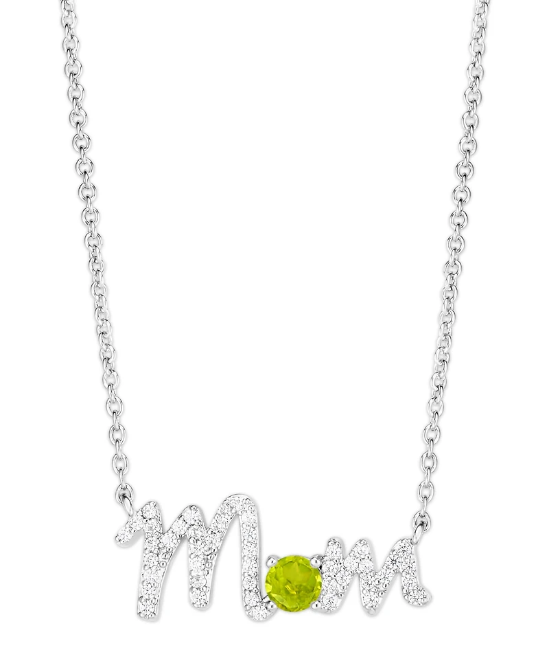 Birthstone Mom Necklace Silver Plate