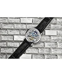 Stuhrling Men's Black Leather Strap Watch 49mm