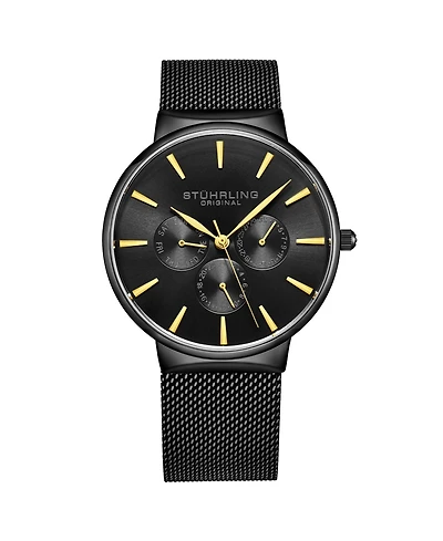 Stuhrling Men's Black Mesh Stainless Steel Bracelet Watch 39mm