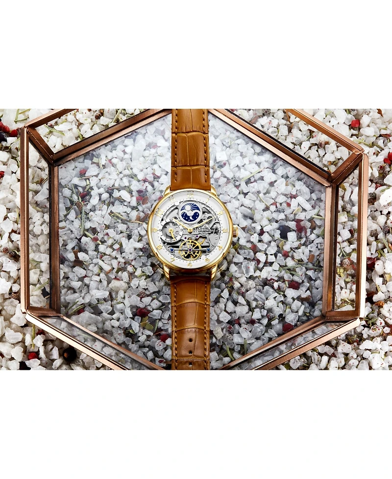 Stuhrling Men's Light Brown Leather Strap Watch 40mm