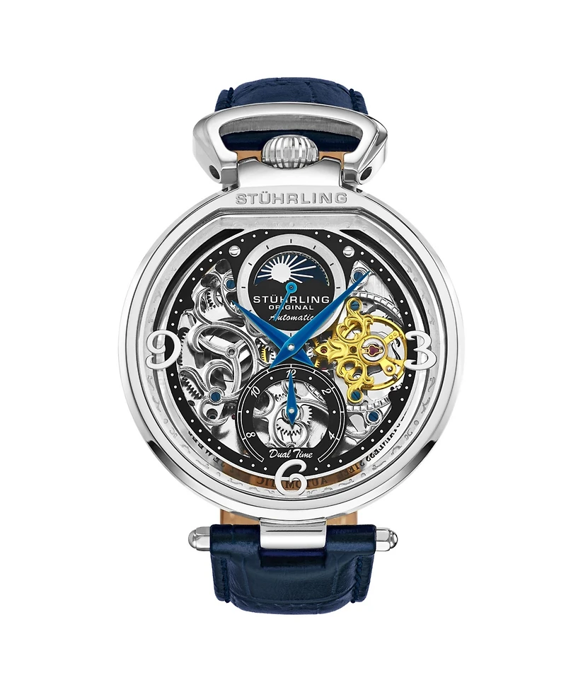Men's Automatic Blue Alligator Embossed Genuine Leather Strap Watch 46mm