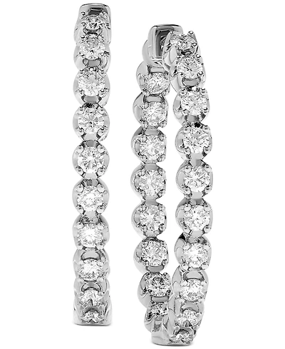 Diamond (1-1/2 ct. t.w.) Inside-Out Oval Medium Hoop Earrings 14k White or Yellow Gold, 1.25"