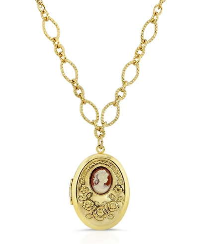 2028 Carnelian Cameo with Flowers Oval Locket Necklace