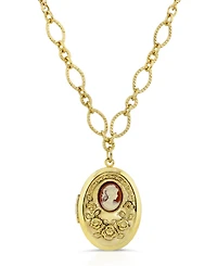 2028 Carnelian Cameo with Flowers Oval Locket Necklace