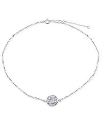Cubic Zirconia Round Bezel Stone Ankle Bracelet Sterling Silver or 18K Gold-Plated