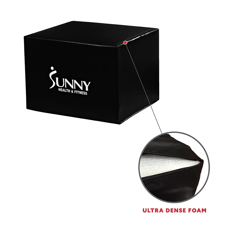 Sunny Health & Fitness Plyo Box Jump Platform with Adjustable Heights 20"/24"/28" and Shock Absorbing Foam Cover, 3-in-1 Plyometric Jump Box