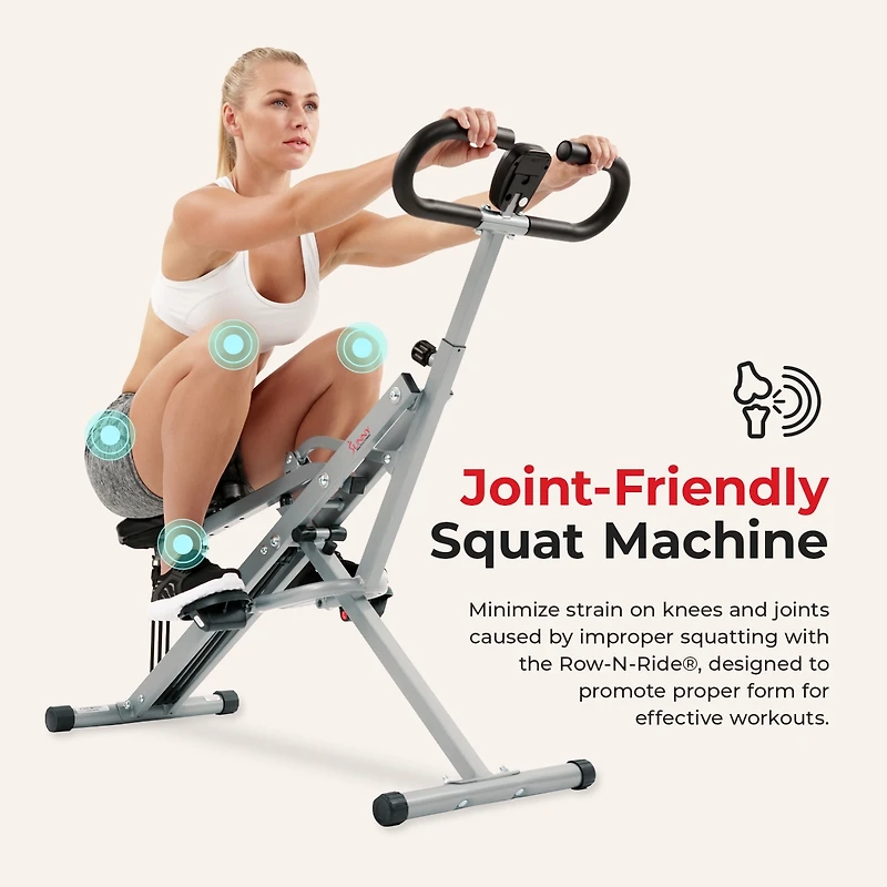 Sunny Health & Fitness Upright Row-n-Ride Rowing Machine Rower for Full Body Workout, Glutes, Squat Assist, and Exercise