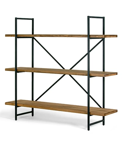 Glamour Home Ailis 56" Pine Wood Metal Frame Etagere Three Wide Shelf Bookcase Media Center