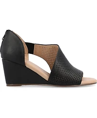 Journee Collection Women's Aretha Perforated Peep Toe Wedge Sandals