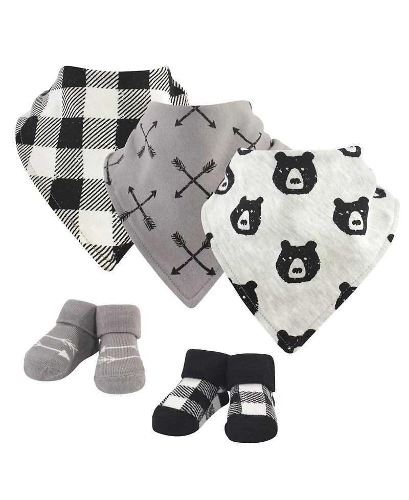 Yoga Sprout Baby Boy Cotton Bandana Bibs and Socks 5pk, One Size