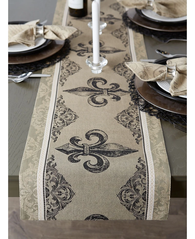 Design Imports Fleur De Lis Stripe Jacquard Table Runner