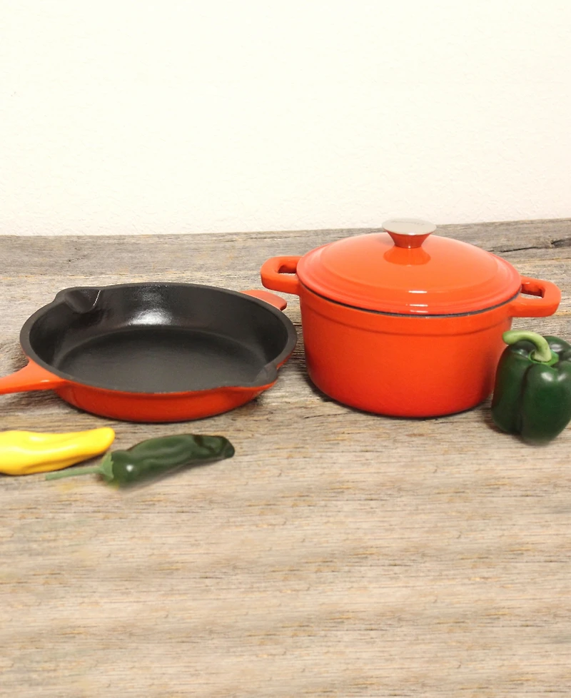BergHOFF Neo 3pc Cast Iron Cookware Set, Fry Pan & Round Dutch Oven