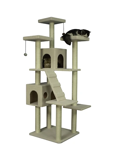 Armarkat B7701 Classic Real Wood Cat Tree In Ivory, Jackson Galaxy Approved, Multi Levels With Ramp, Three Perches, Two Condos
