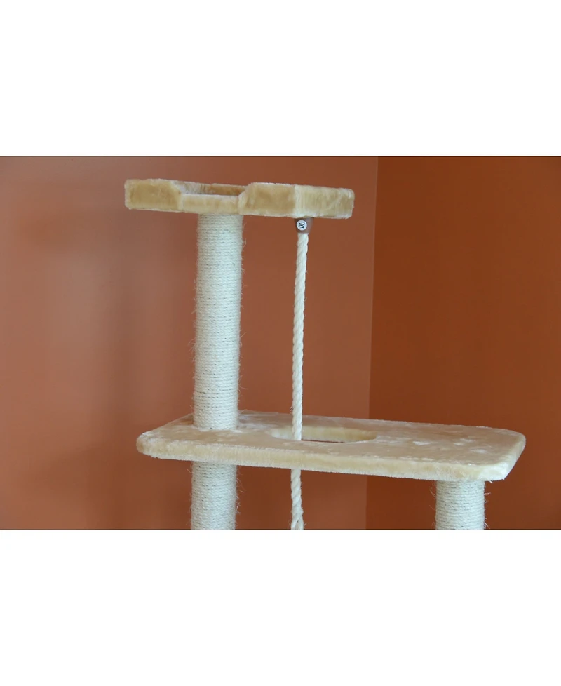 Armarkat Cats Natural Sisal Posts Tower, Real Wood Scratching Tree For Cats, 58inch Height Beige Condo A5801
