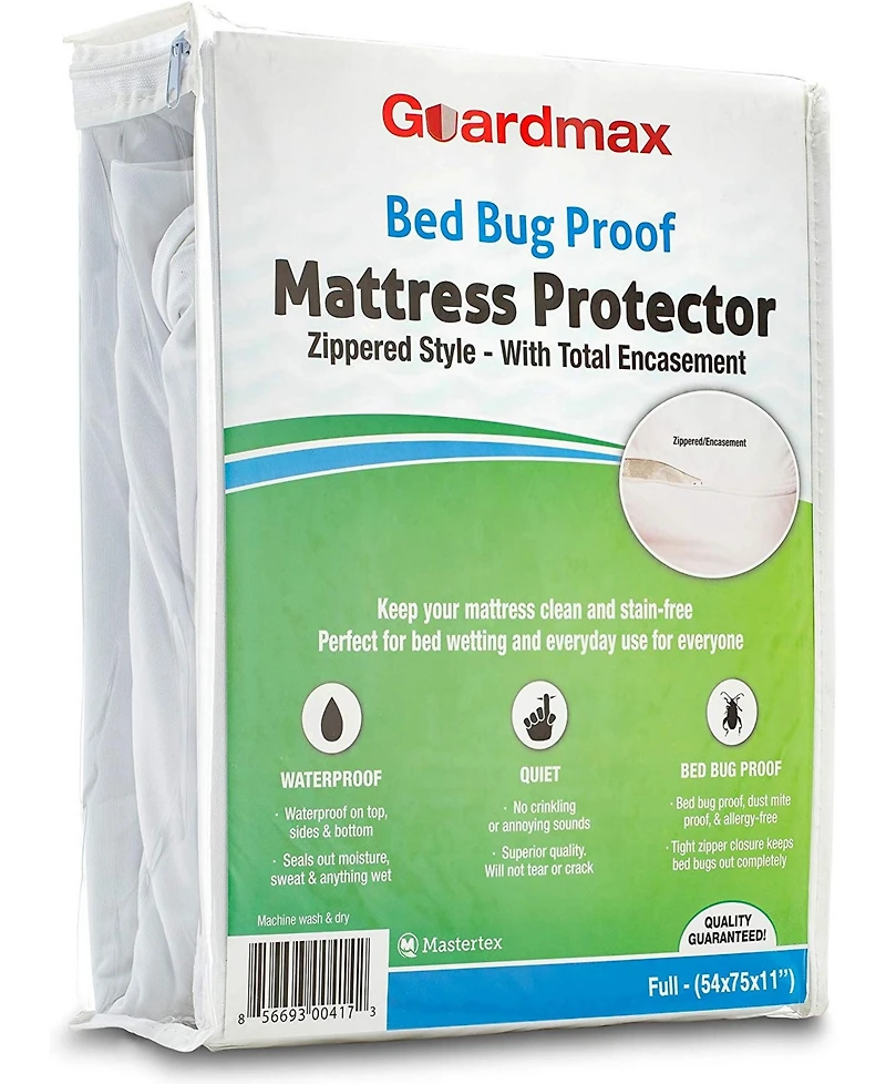 Guardmax Waterproof Zippered Mattress Encasement - Full Size (11-13 Deep) - White