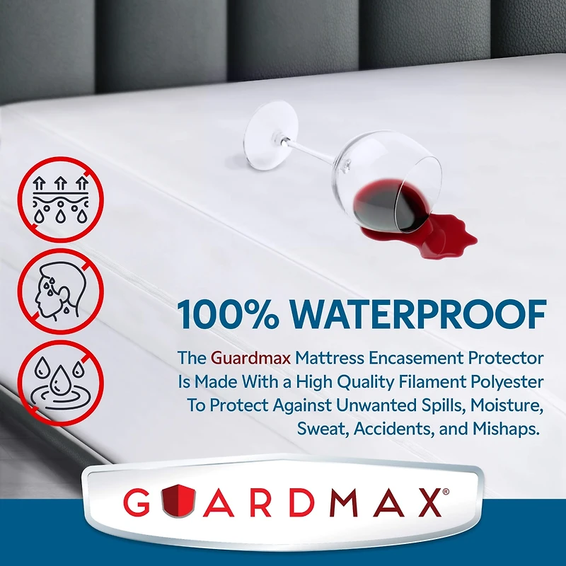 Guardmax Waterproof Zippered Mattress Encasement -King Size (11-13 Deep) - White