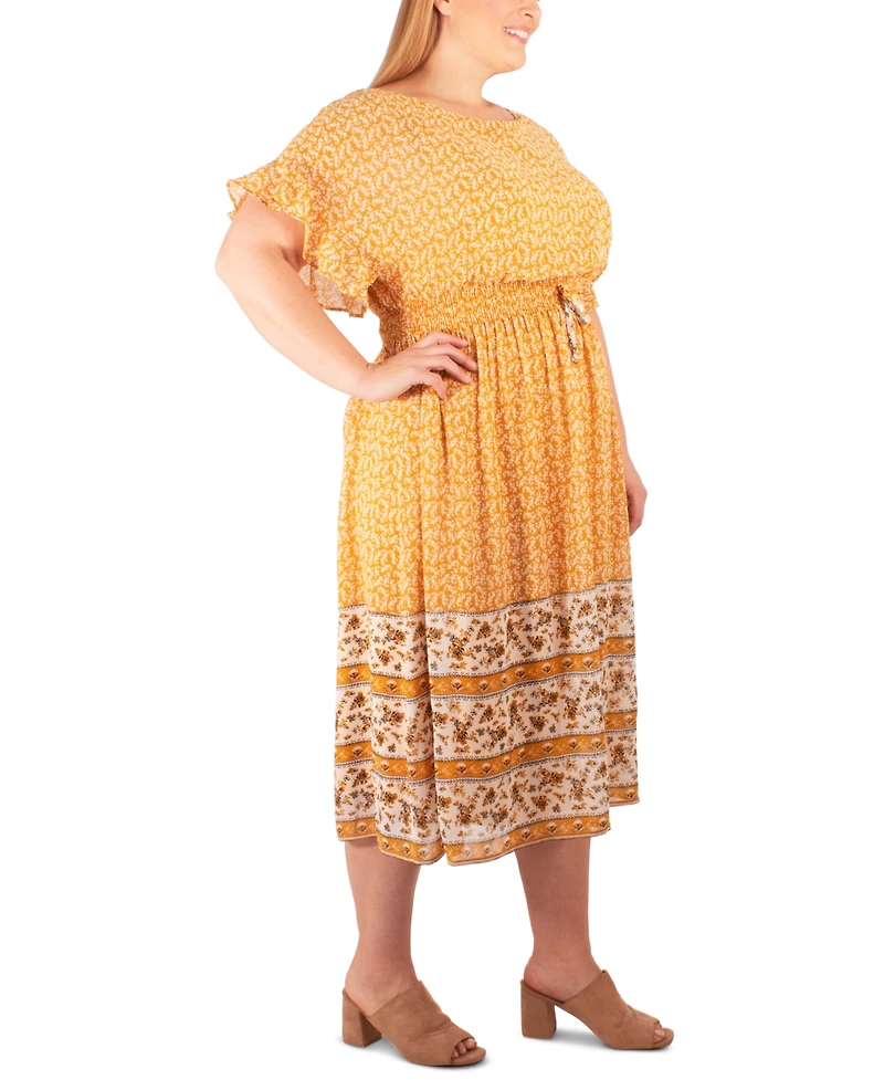 Ny Collection Plus Size Flutter Sleeve Border Print Dress