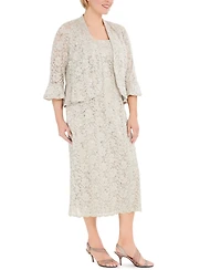 R & M Richards Plus Lace Dress Ruffled Jacket